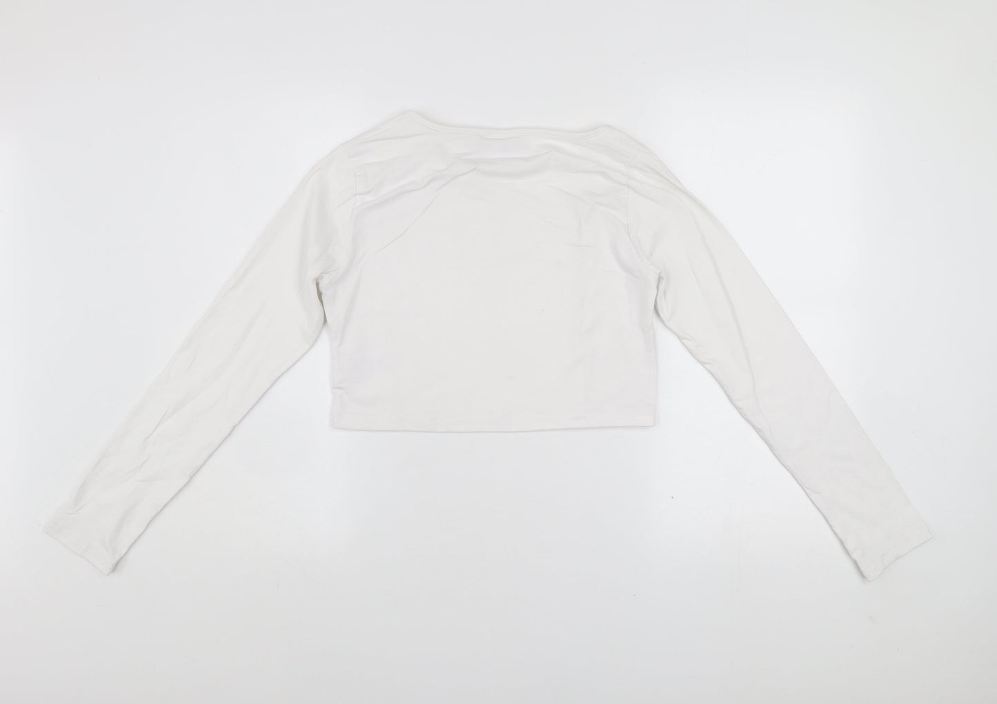 Daisy Street Women’s White Cropped Long Sleeve Button Slim Fit Top UK 12