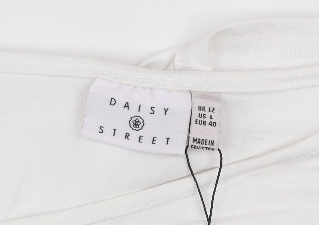 Daisy Street Women’s White Cropped Long Sleeve Button Slim Fit Top UK 12