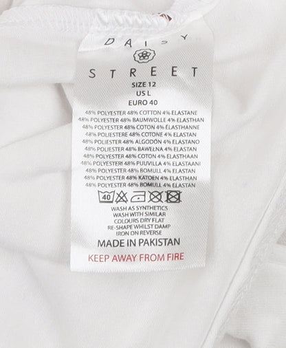 Daisy Street Women’s White Cropped Long Sleeve Button Slim Fit Top UK 12