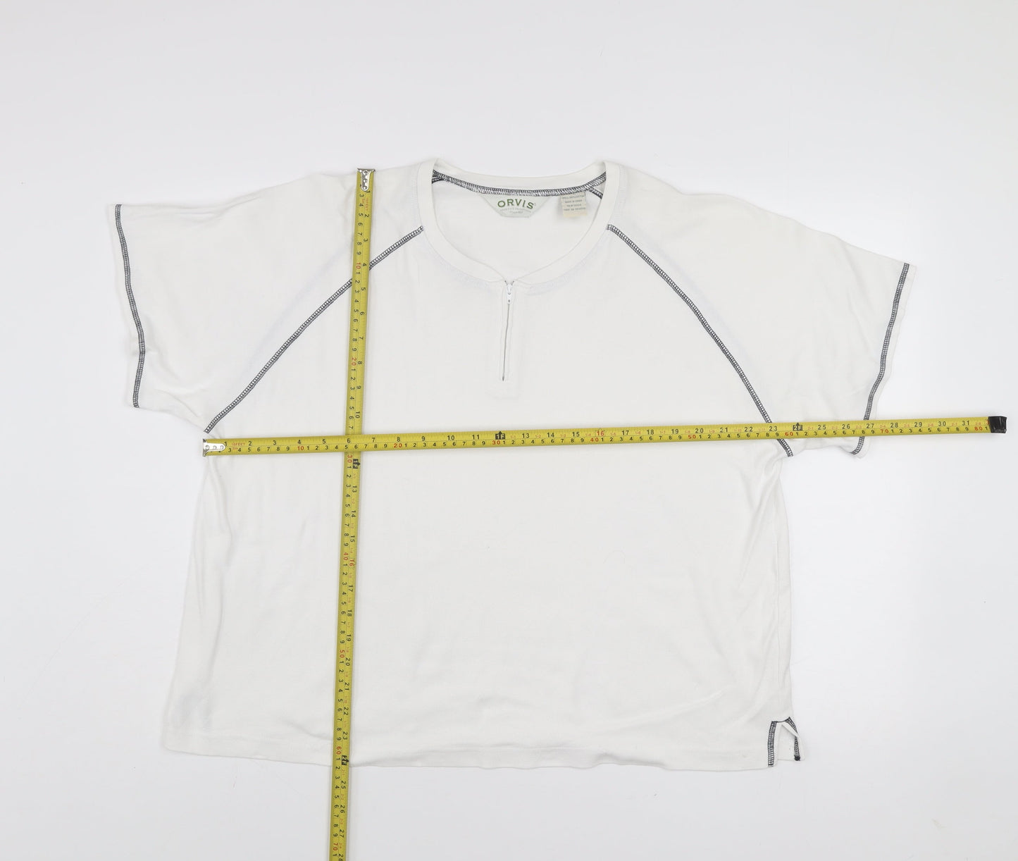 Orvis Men's White XL 1/2 Zip Cotton Short Sleeve T-Shirt