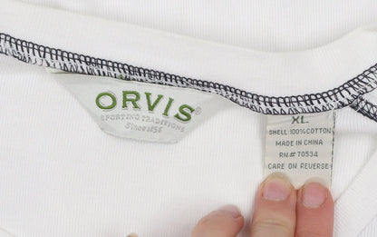 Orvis Men's White XL 1/2 Zip Cotton Short Sleeve T-Shirt