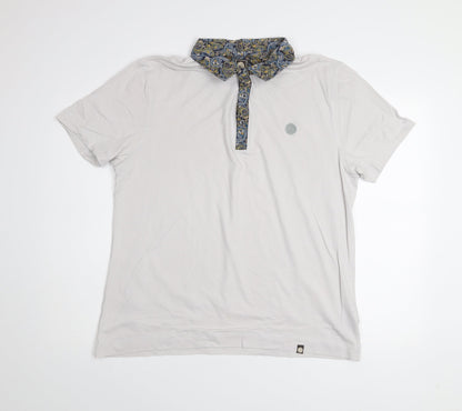 Pretty Green Men's White Paisley Collar XL Cotton Polo Shirt