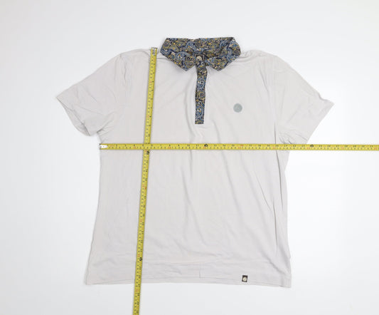 Pretty Green Men's White Paisley Collar XL Cotton Polo Shirt
