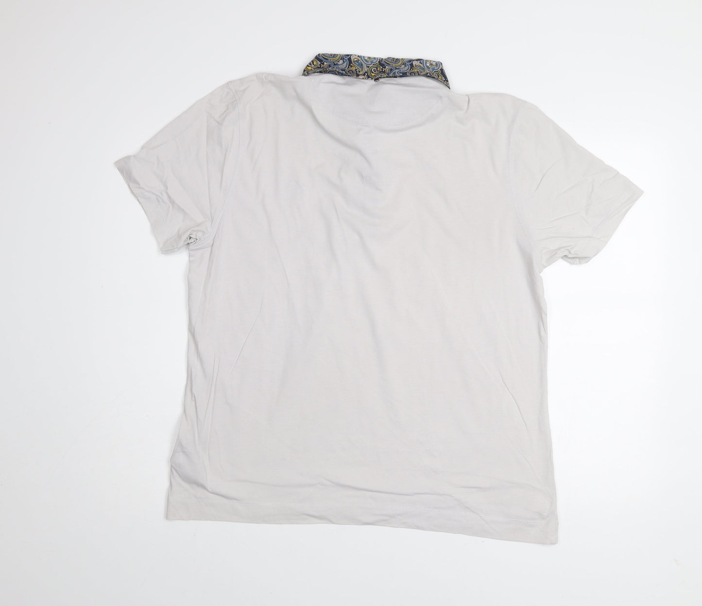 Pretty Green Men's White Paisley Collar XL Cotton Polo Shirt