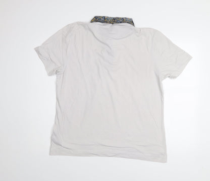 Pretty Green Men's White Paisley Collar XL Cotton Polo Shirt