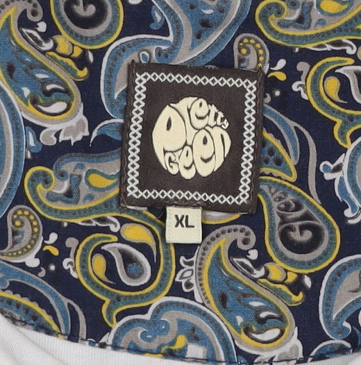 Pretty Green Men's White Paisley Collar XL Cotton Polo Shirt