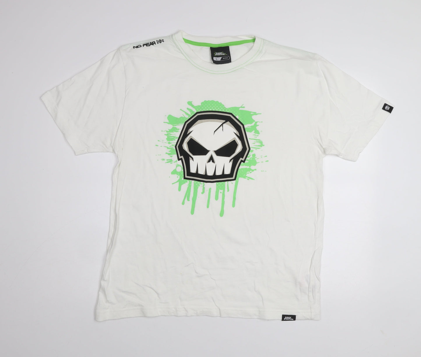 No Fear Men's White Skull Graphic Short Sleeve T-Shirt L