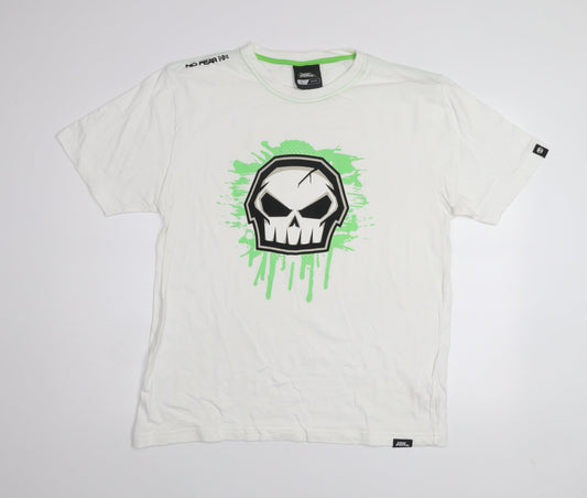 No Fear Men's White Skull Graphic Short Sleeve T-Shirt L