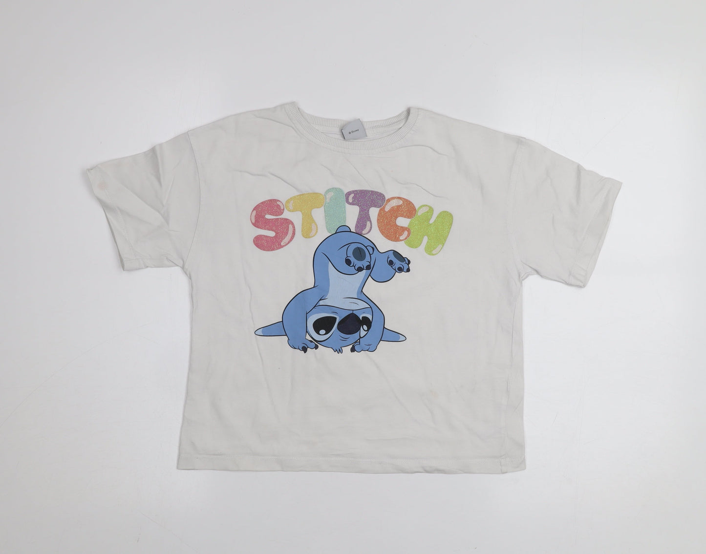 Disney Stitch Girls White T-Shirt by George 8-9 Years Short Sleeve Cotton