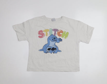 Disney Stitch Girls White T-Shirt by George 8-9 Years Short Sleeve Cotton