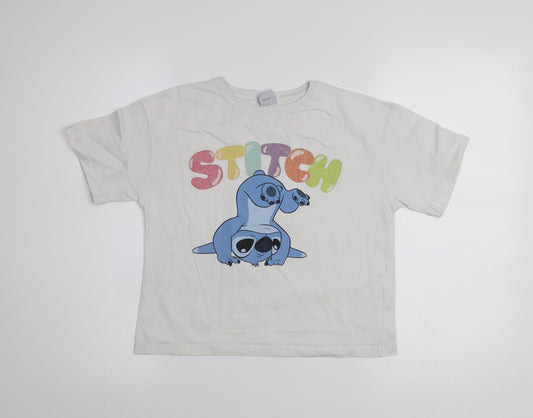 Disney Stitch Girls White T-Shirt by George 8-9 Years Short Sleeve Cotton