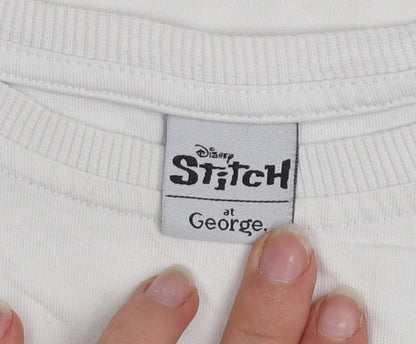 Disney Stitch Girls White T-Shirt by George 8-9 Years Short Sleeve Cotton