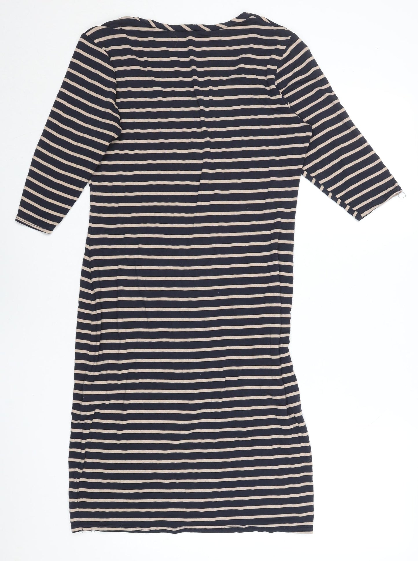 Oasis Women Blue Striped Bodycon Dress L 3/4 Sleeve Knee Length