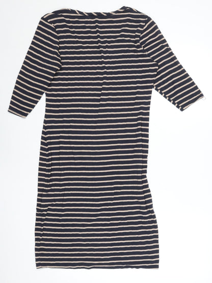 Oasis Women Blue Striped Bodycon Dress L 3/4 Sleeve Knee Length