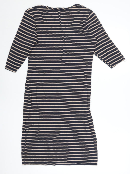 Oasis Women Blue Striped Bodycon Dress L 3/4 Sleeve Knee Length