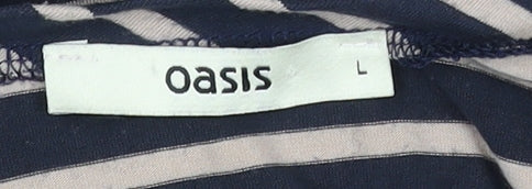 Oasis Women Blue Striped Bodycon Dress L 3/4 Sleeve Knee Length