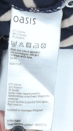 Oasis Women Blue Striped Bodycon Dress L 3/4 Sleeve Knee Length