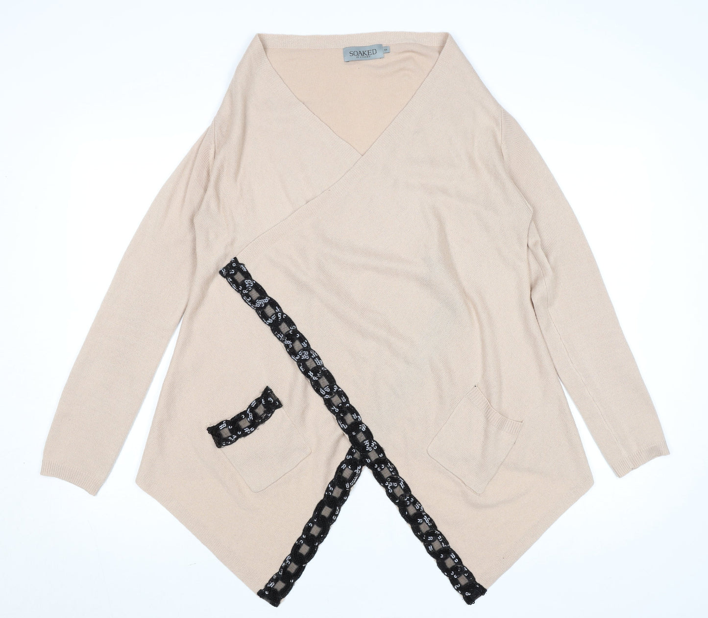 Womens UK Size XS Soaked in Luxury Beige Wrap Jumper