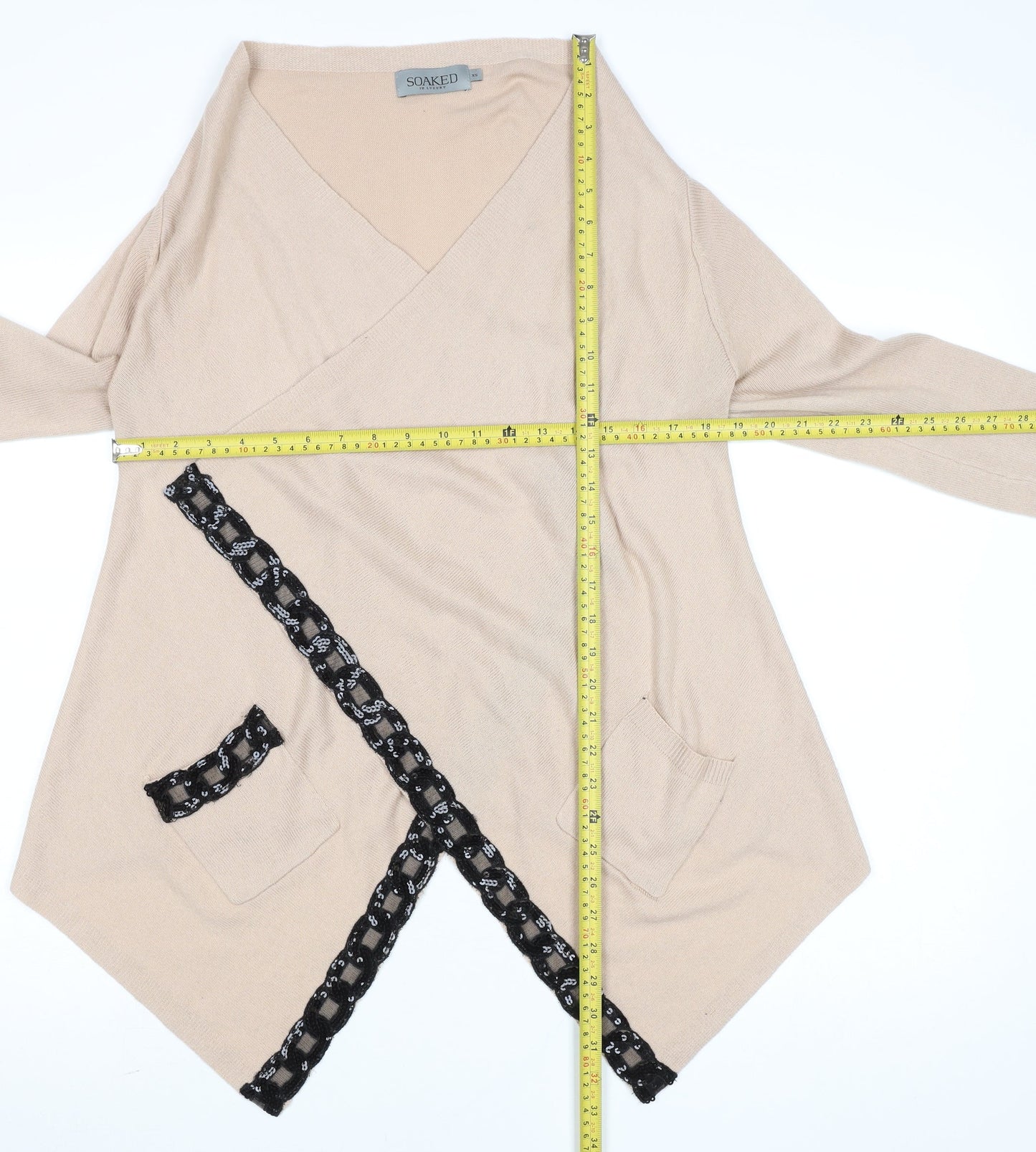 Womens UK Size XS Soaked in Luxury Beige Wrap Jumper
