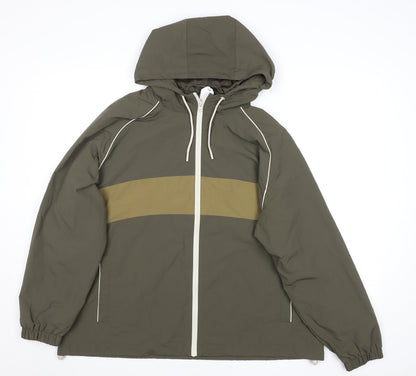 Primark Men’s Green Hooded Windbreaker Jacket L Lightweight Nylon