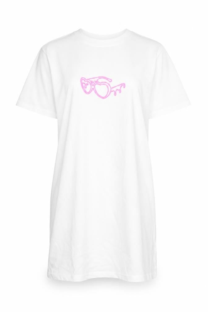 Front view of I Saw It First Women’s White S Love Island T-Shirt Dress