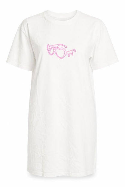 Front view of I Saw It First Love Island White Cotton Women's Small T-Shirt Dress
