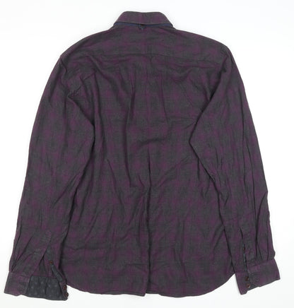 Ted Baker London Men's Purple Check Long Sleeve Cotton Button-Up Shirt Size L