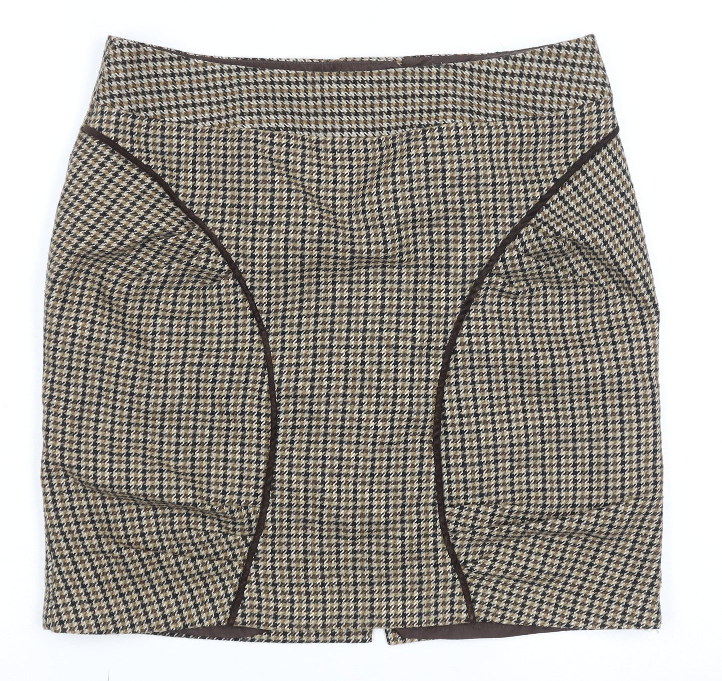 Next Women’s Brown Wool Blend Houndstooth Pencil Skirt Size 12