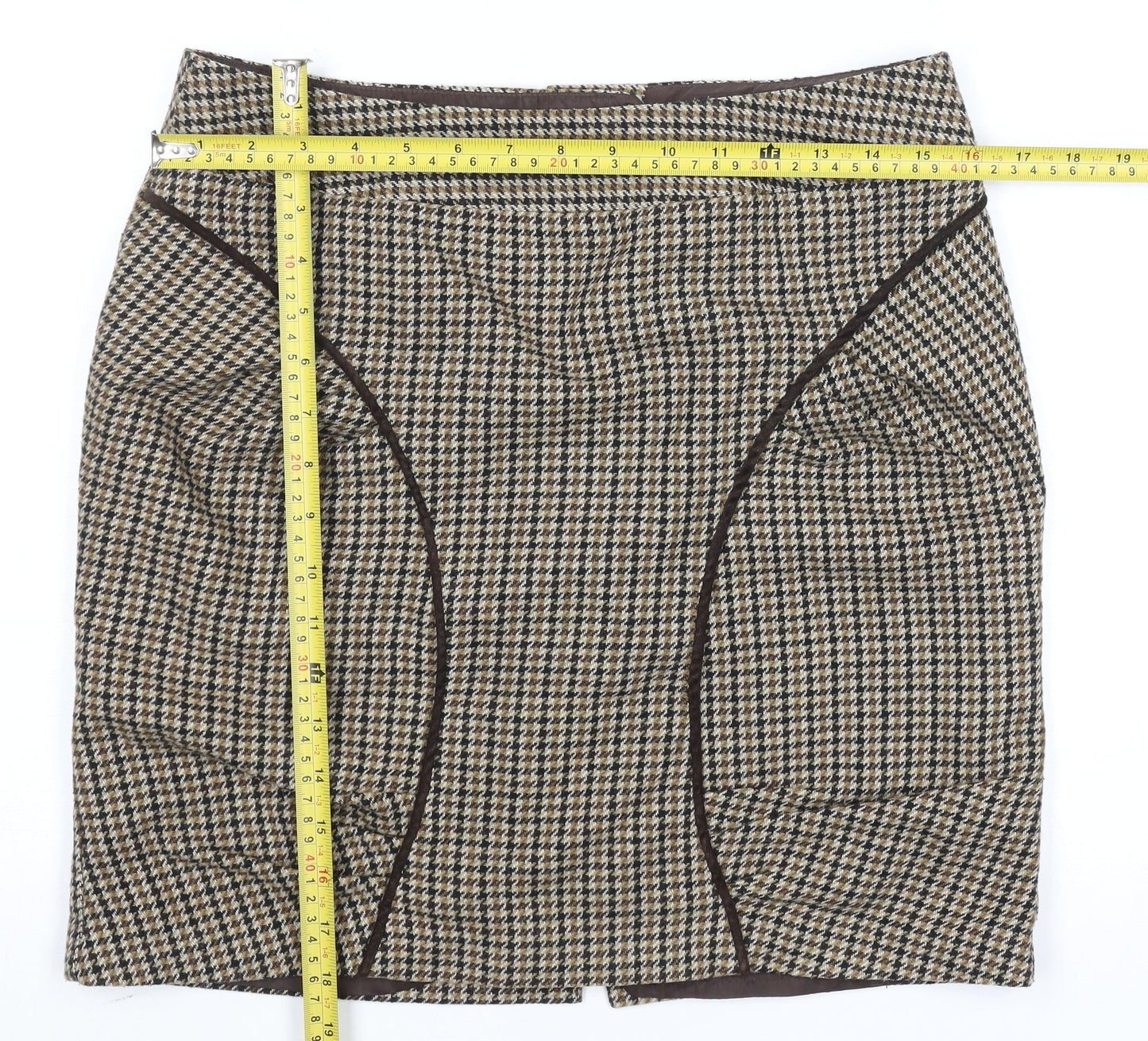 Next Women’s Brown Wool Blend Houndstooth Pencil Skirt Size 12