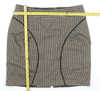 Next Women’s Brown Wool Blend Houndstooth Pencil Skirt Size 12