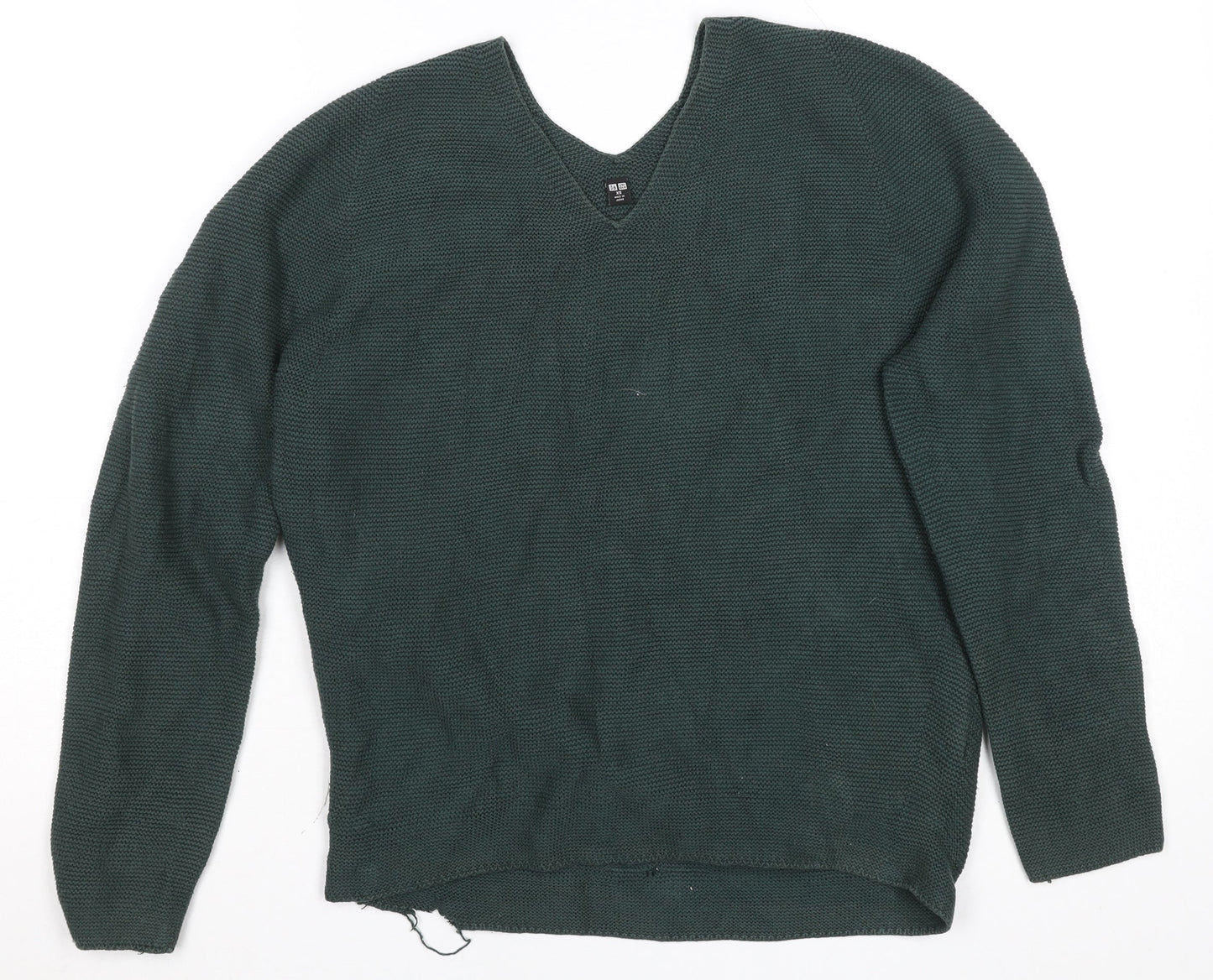 Uniqlo Men's Green XS Cotton V-Neck Knit Pullover Jumper
