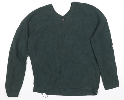 Uniqlo Men's Green XS Cotton V-Neck Knit Pullover Jumper