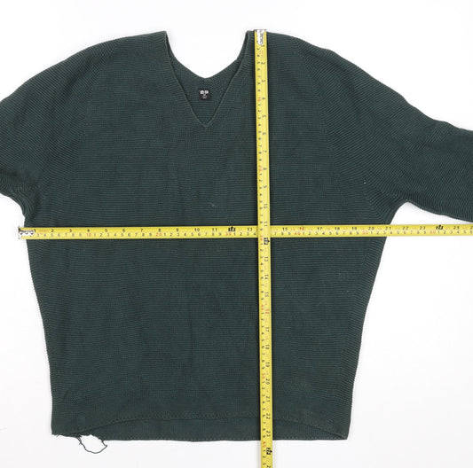 Uniqlo Men's Green XS Cotton V-Neck Knit Pullover Jumper