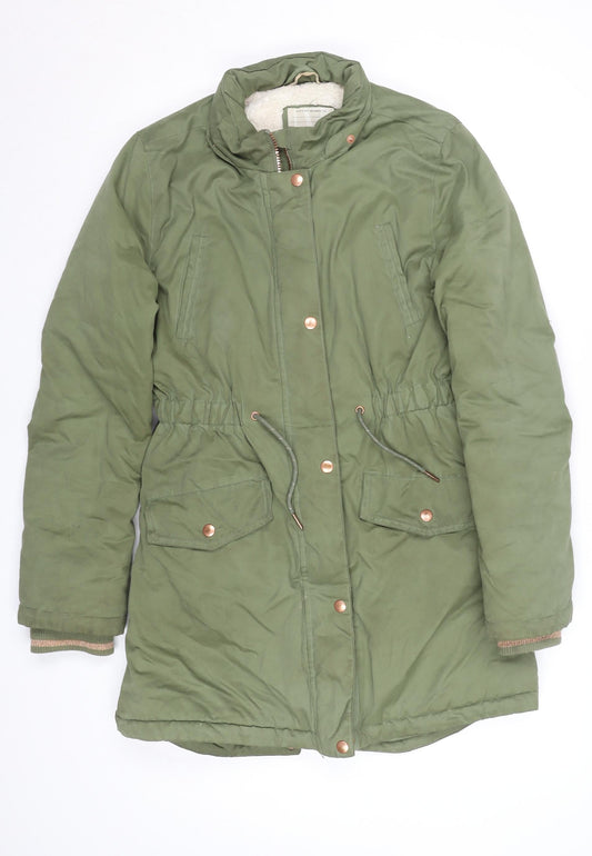 John Lewis Girls Green Hooded Parka Coat Age 14 Years Lined Mid-Length