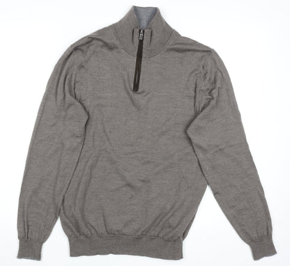 Marks and Spencer Men’s Beige Merino Wool Half Zip Jumper L Classic Knit