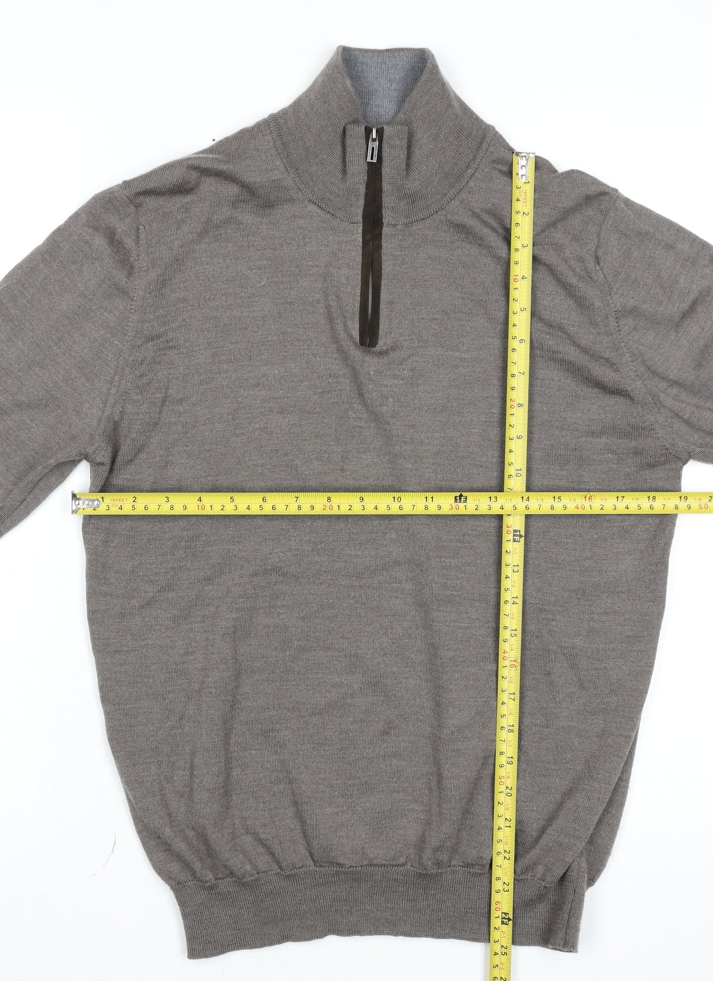 Marks and Spencer Men’s Beige Merino Wool Half Zip Jumper L Classic Knit