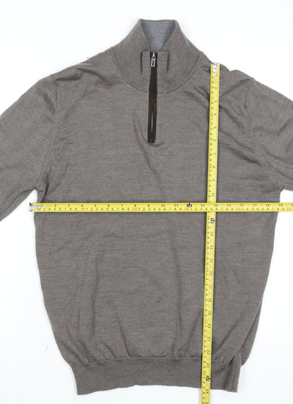 Marks and Spencer Men’s Beige Merino Wool Half Zip Jumper L Classic Knit