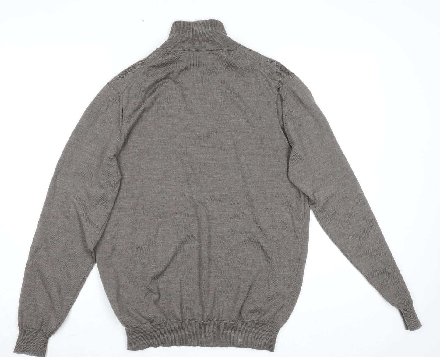 Marks and Spencer Men’s Beige Merino Wool Half Zip Jumper L Classic Knit