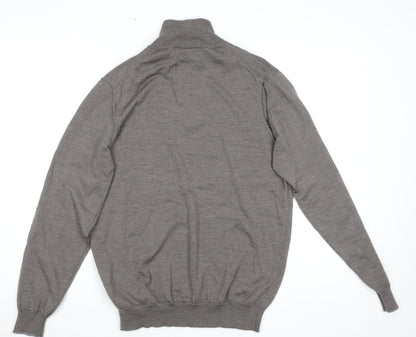 Marks and Spencer Men’s Beige Merino Wool Half Zip Jumper L Classic Knit