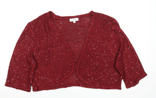 Kaliko Womens Red Sequin Open Knit 3/4 Sleeve Cardigan Size 18
