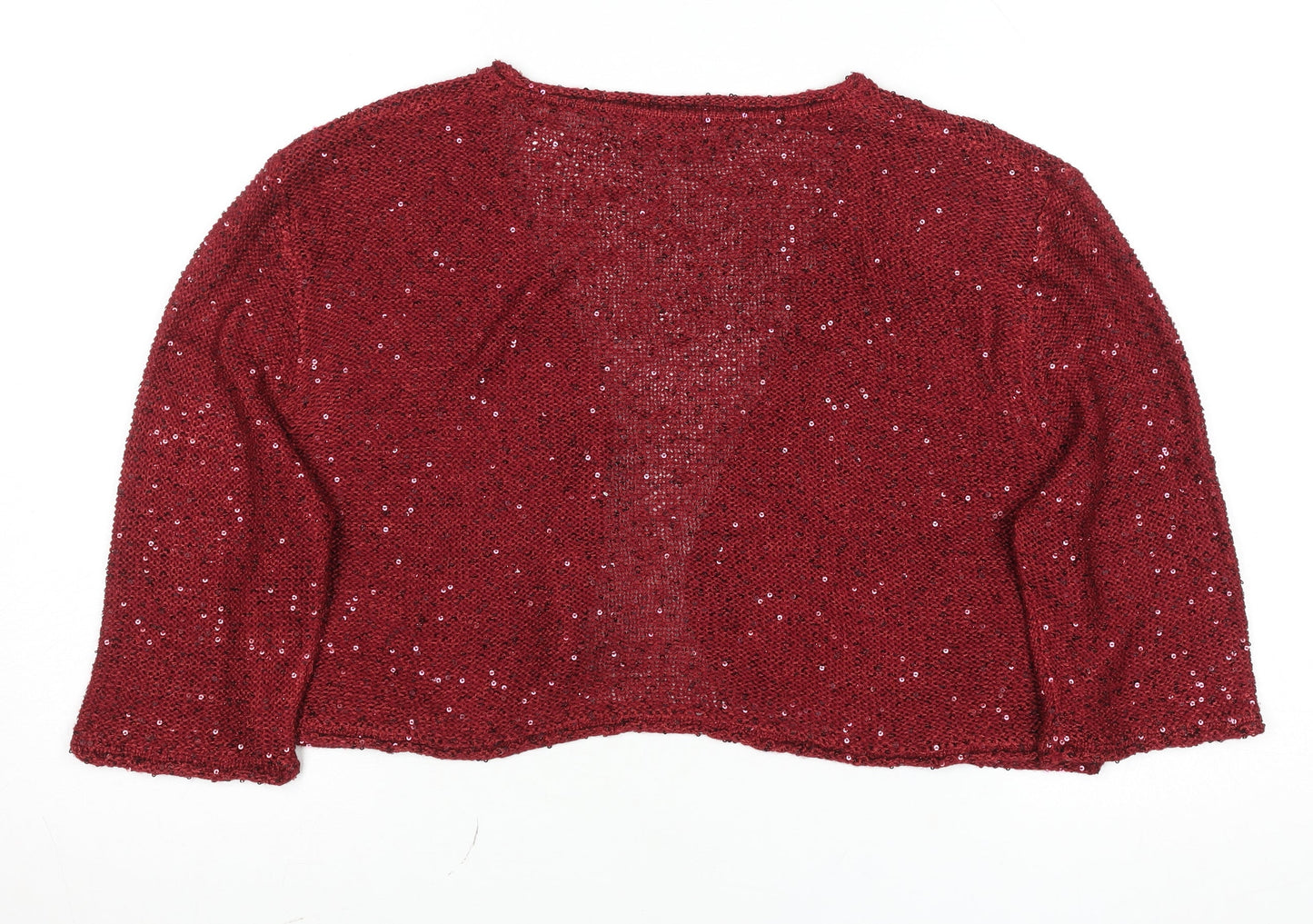 Kaliko Womens Red Sequin Open Knit 3/4 Sleeve Cardigan Size 18
