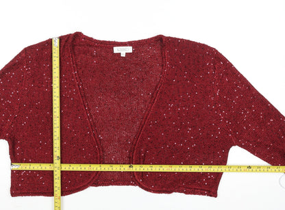 Kaliko Womens Red Sequin Open Knit 3/4 Sleeve Cardigan Size 18