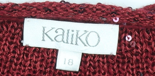 Kaliko Womens Red Sequin Open Knit 3/4 Sleeve Cardigan Size 18