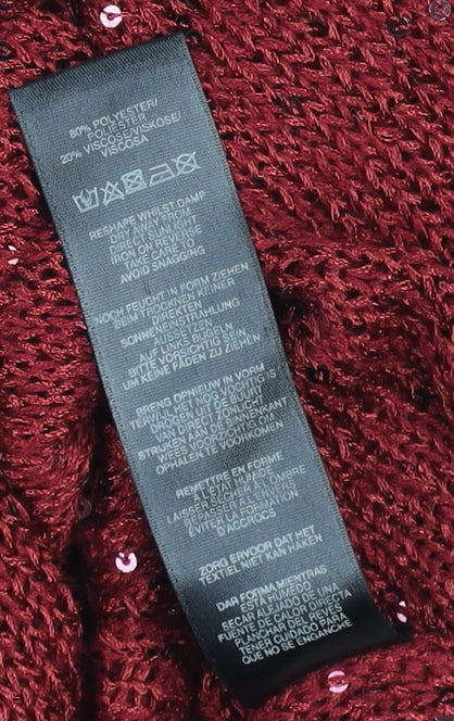 Kaliko Womens Red Sequin Open Knit 3/4 Sleeve Cardigan Size 18