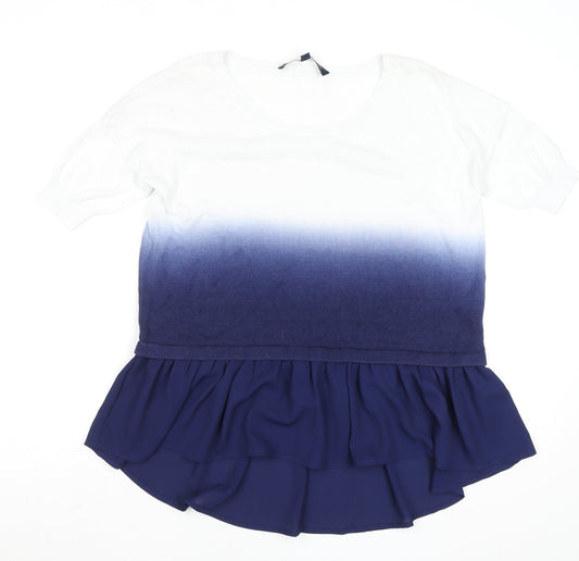 French Connection Women's Blue Ombre Ruffle Tunic Blouse XS