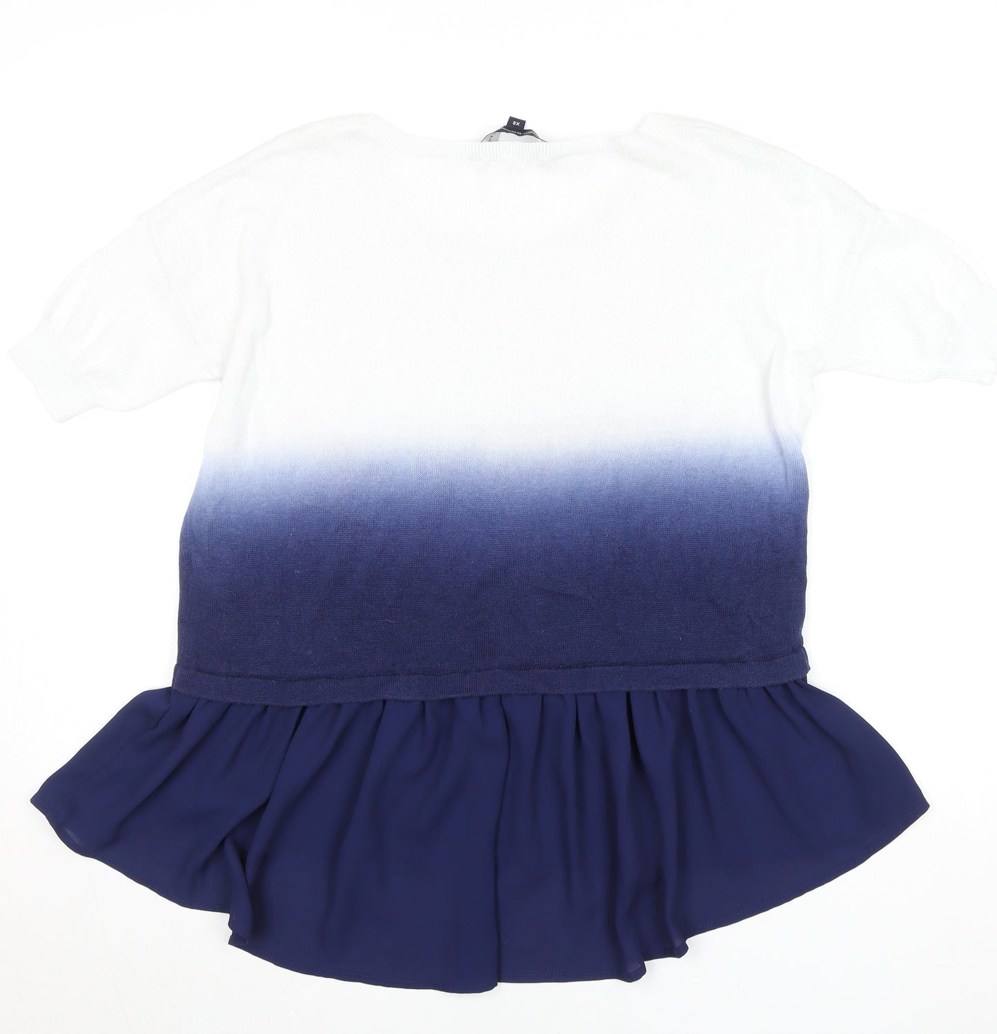 French Connection Women's Blue Ombre Ruffle Tunic Blouse XS