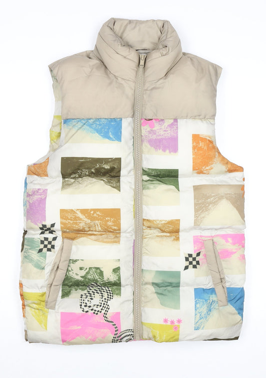 ASOS DESIGN Men's Multicoloured Puffer Waistcoat 2XS Stand-Up Collar