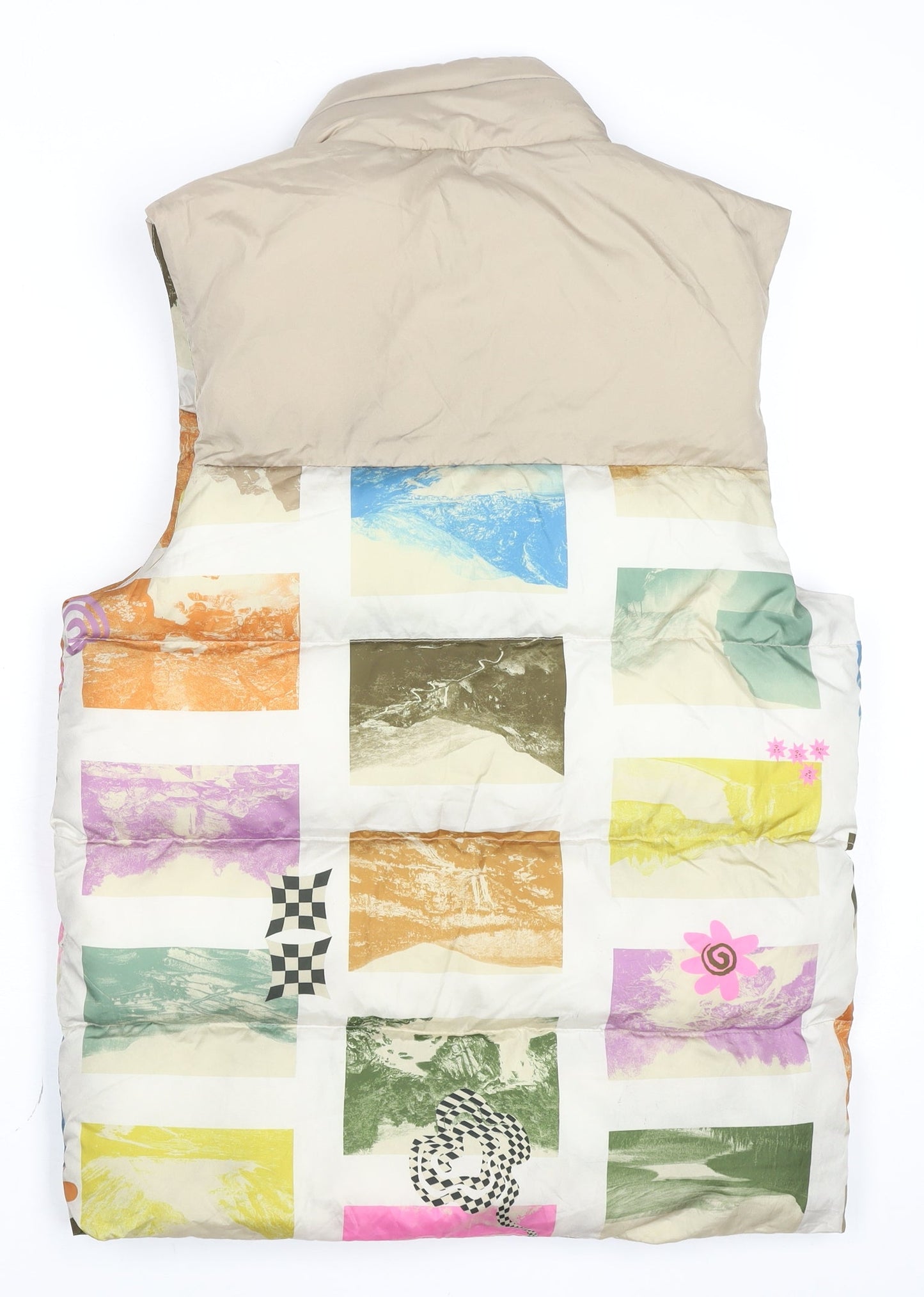 ASOS DESIGN Men's Multicoloured Puffer Waistcoat 2XS Stand-Up Collar