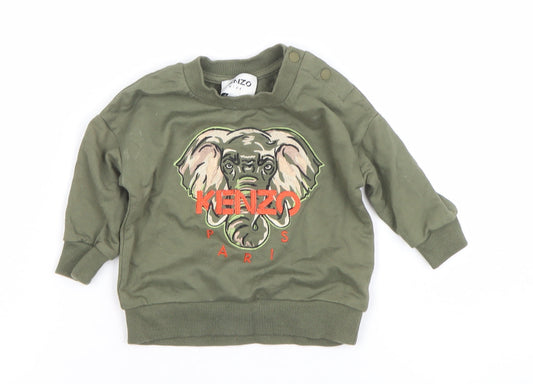 Kenzo Kids Green Elephant Embroidered Sweatshirt 6-9 Months Unisex Cotton
