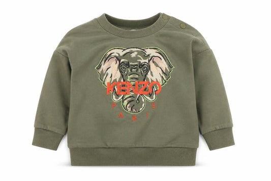 Front view of Kenzo Kids Green Elephant Embroidered Sweatshirt 6-9 Months unisex cotton